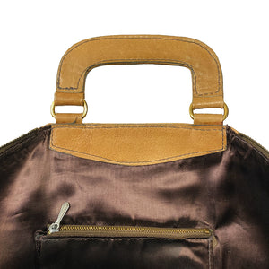 Prentice Brown Leather Hand Bag with Golden Hardware
