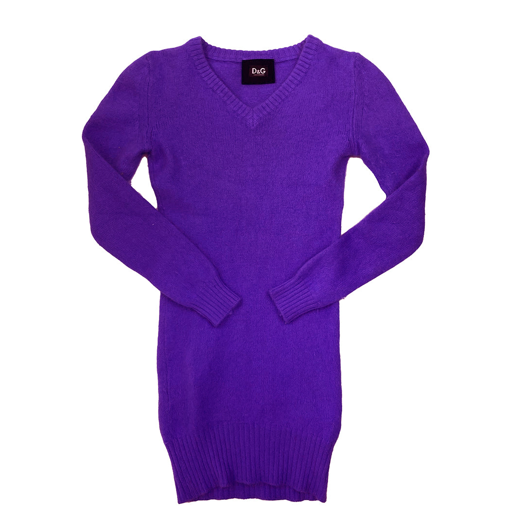 D & G Purple Wool V-neck Jumper Dress