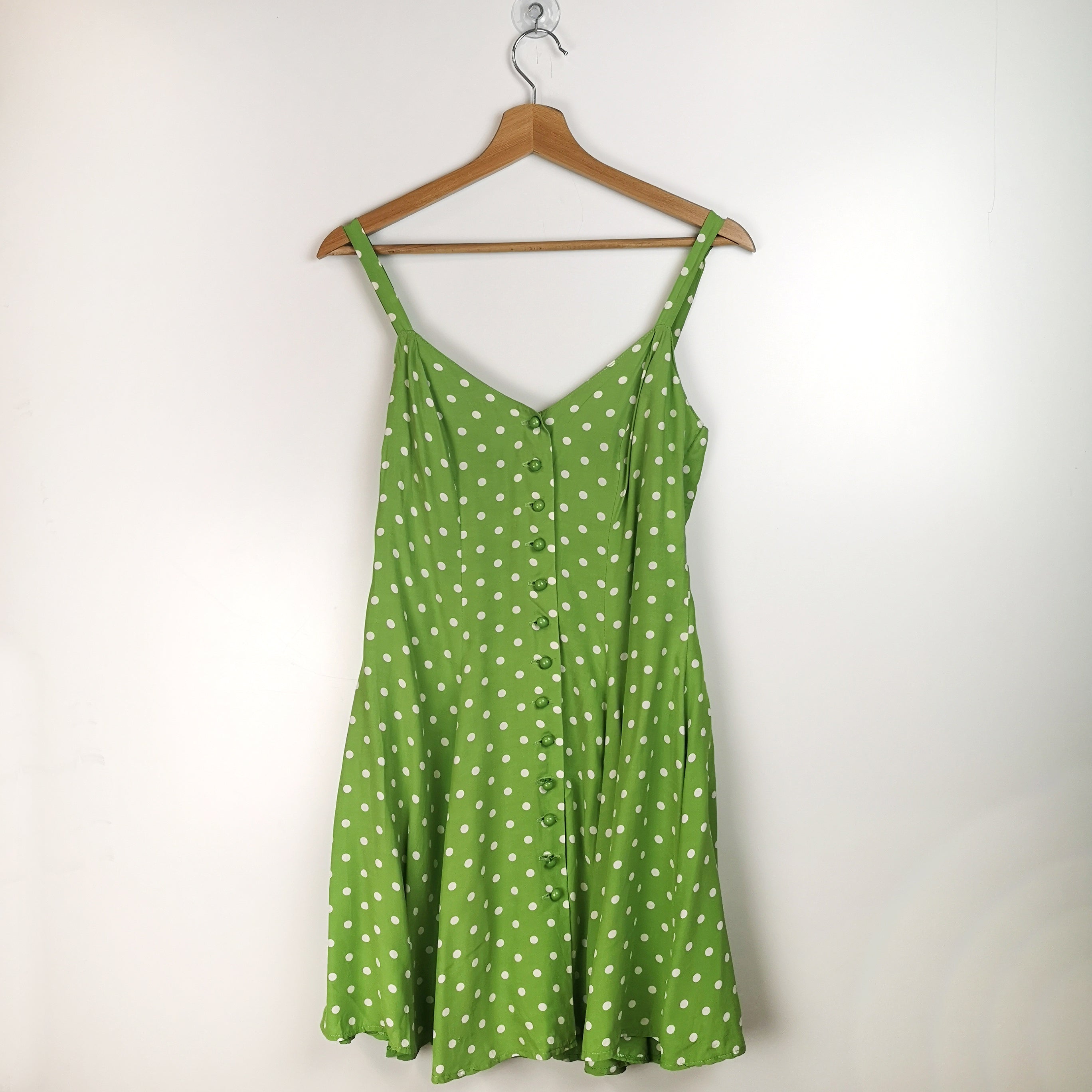 Strappy Green Polkadot Dress with Buttons