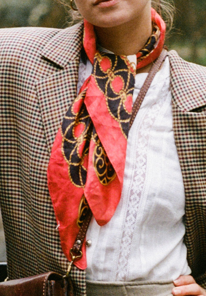 Red & Black Golden Chain Print Scarf