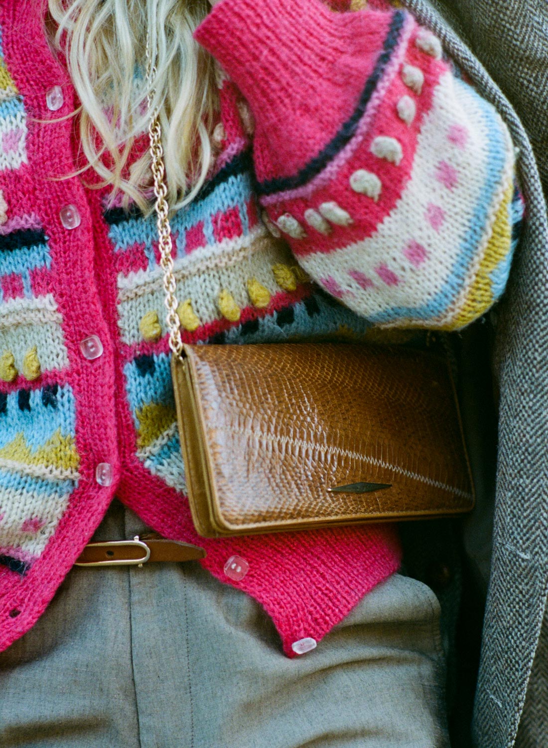 Knitted Colourful Pink Cardigan