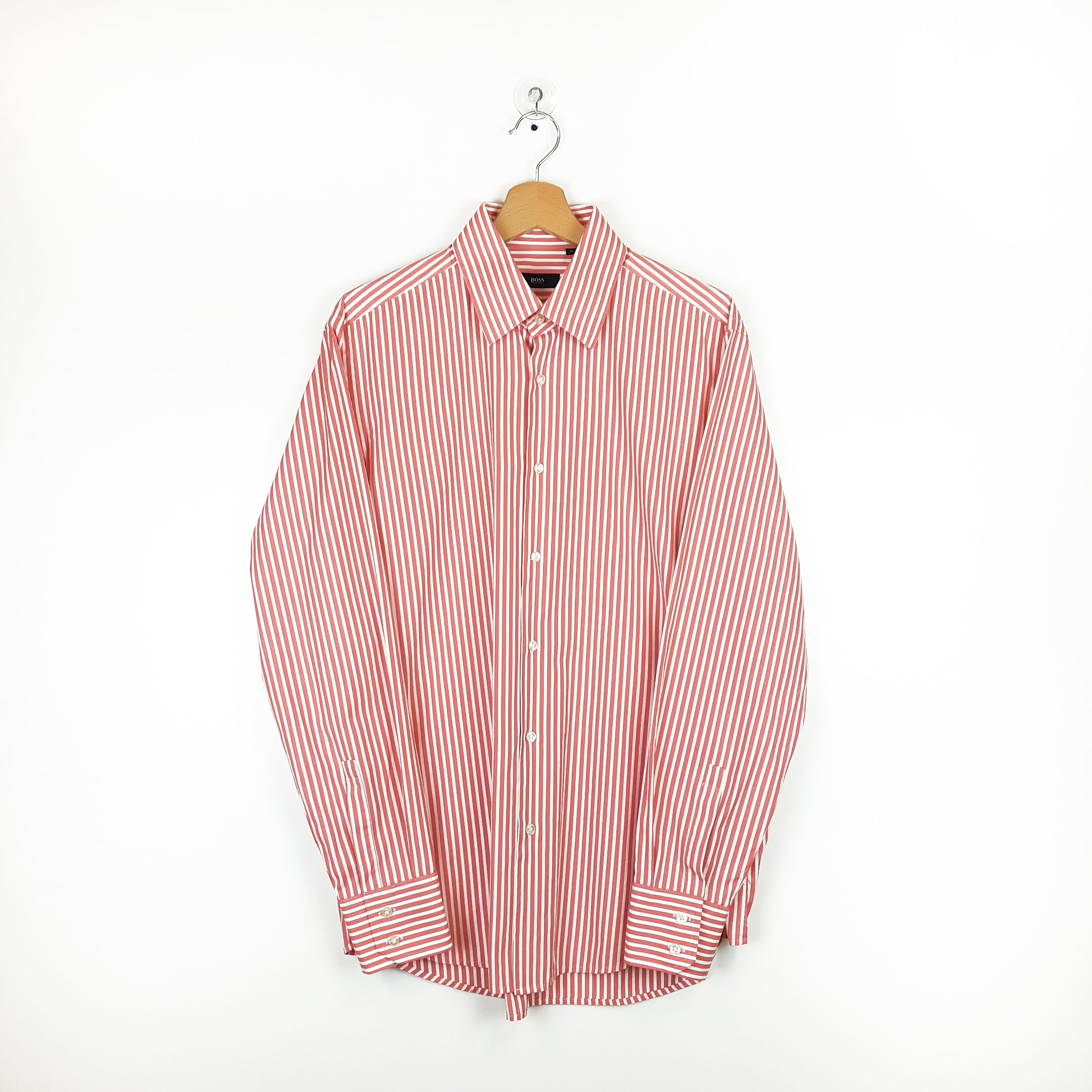 Boss Long Sleeved Button Up Striped Shirt Pink