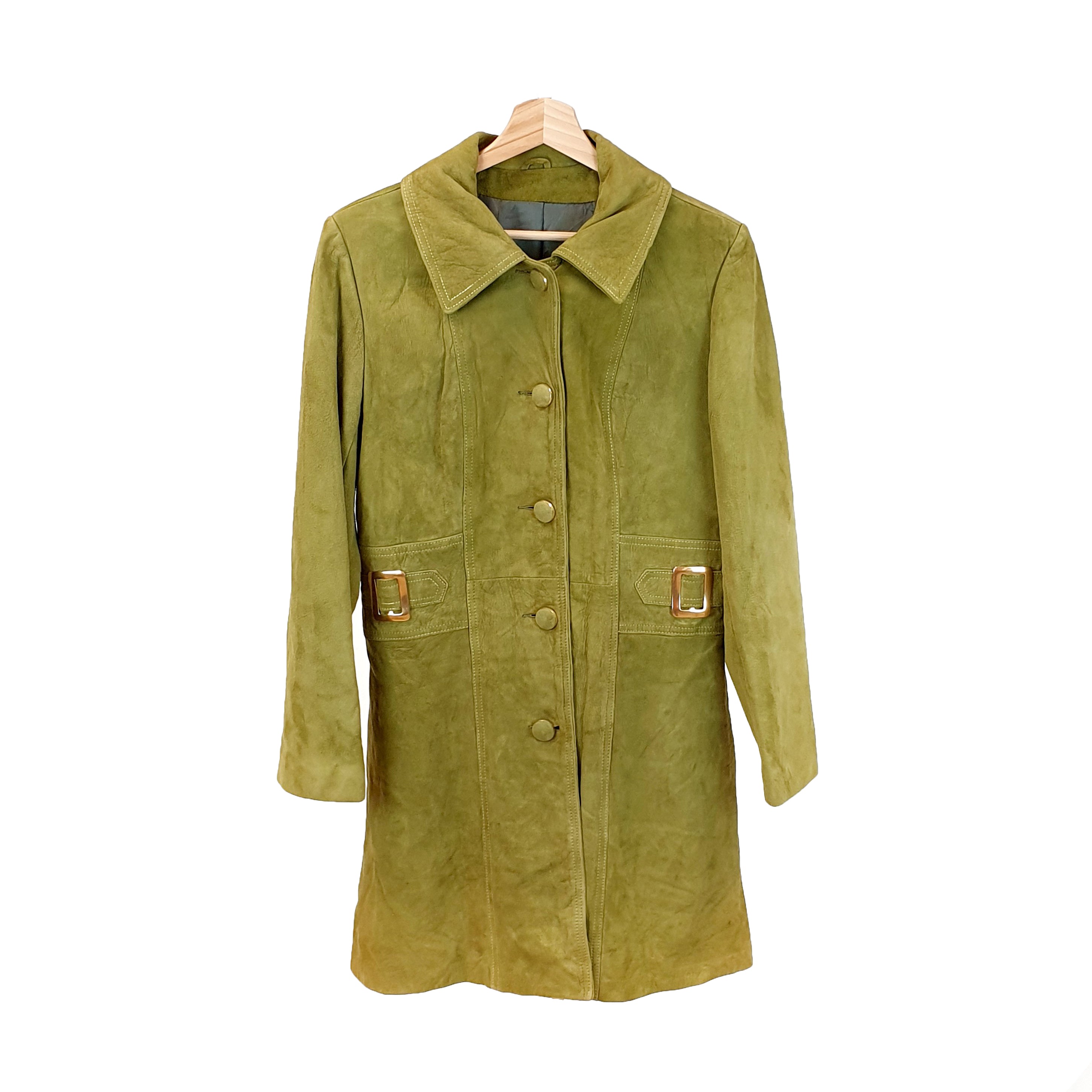Green 70's Aesthetic Suede Coat
