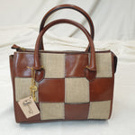 Load image into Gallery viewer, Linnen &amp; Leather Patchwork Handbag
