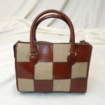 Load image into Gallery viewer, Linnen &amp; Leather Patchwork Handbag
