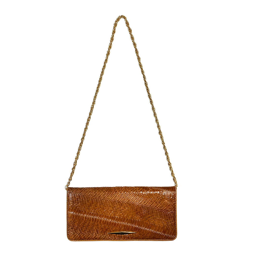 Brown Leather Shoulder Bag with Golden Chain