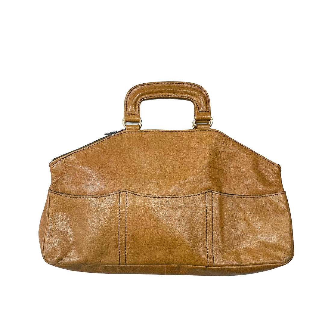 Prentice Brown Leather Hand Bag with Golden Hardware
