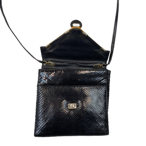 Black Leather Square Crossbody Shoulder Bag