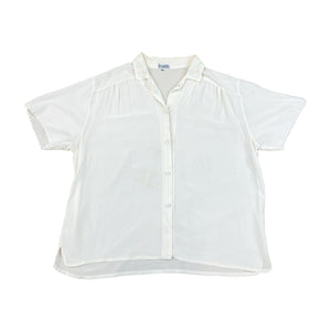 Pensa Cola White Short Sleeve Blouse with Rose Stitching