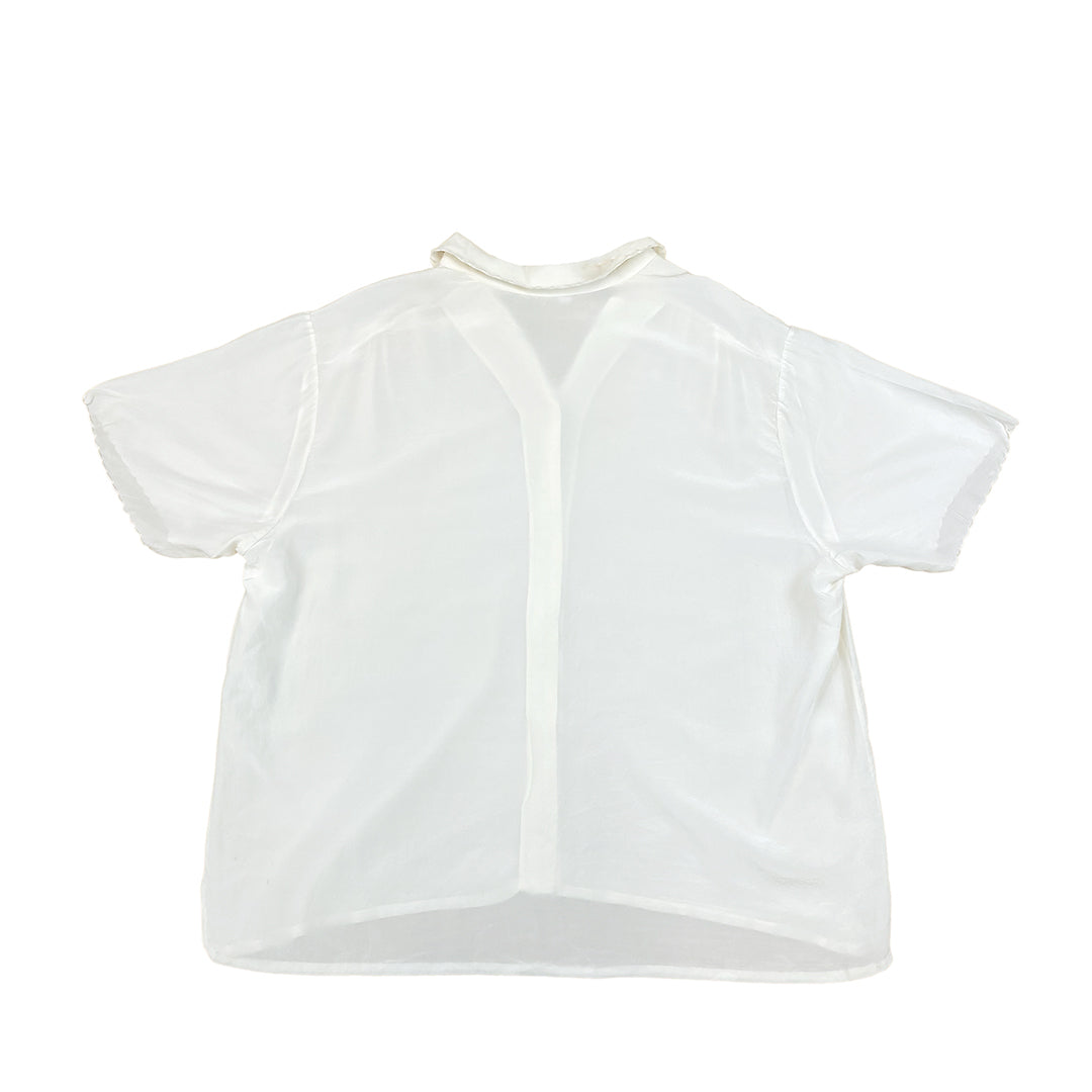 Pensa Cola White Short Sleeve Blouse with Rose Stitching