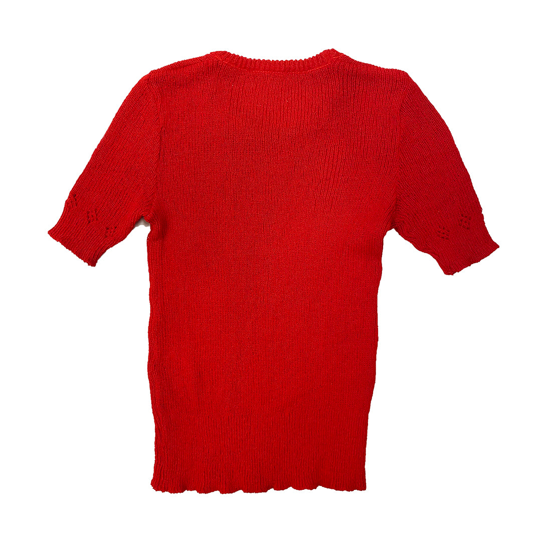 Red Knitted Fitted T-shirt Top