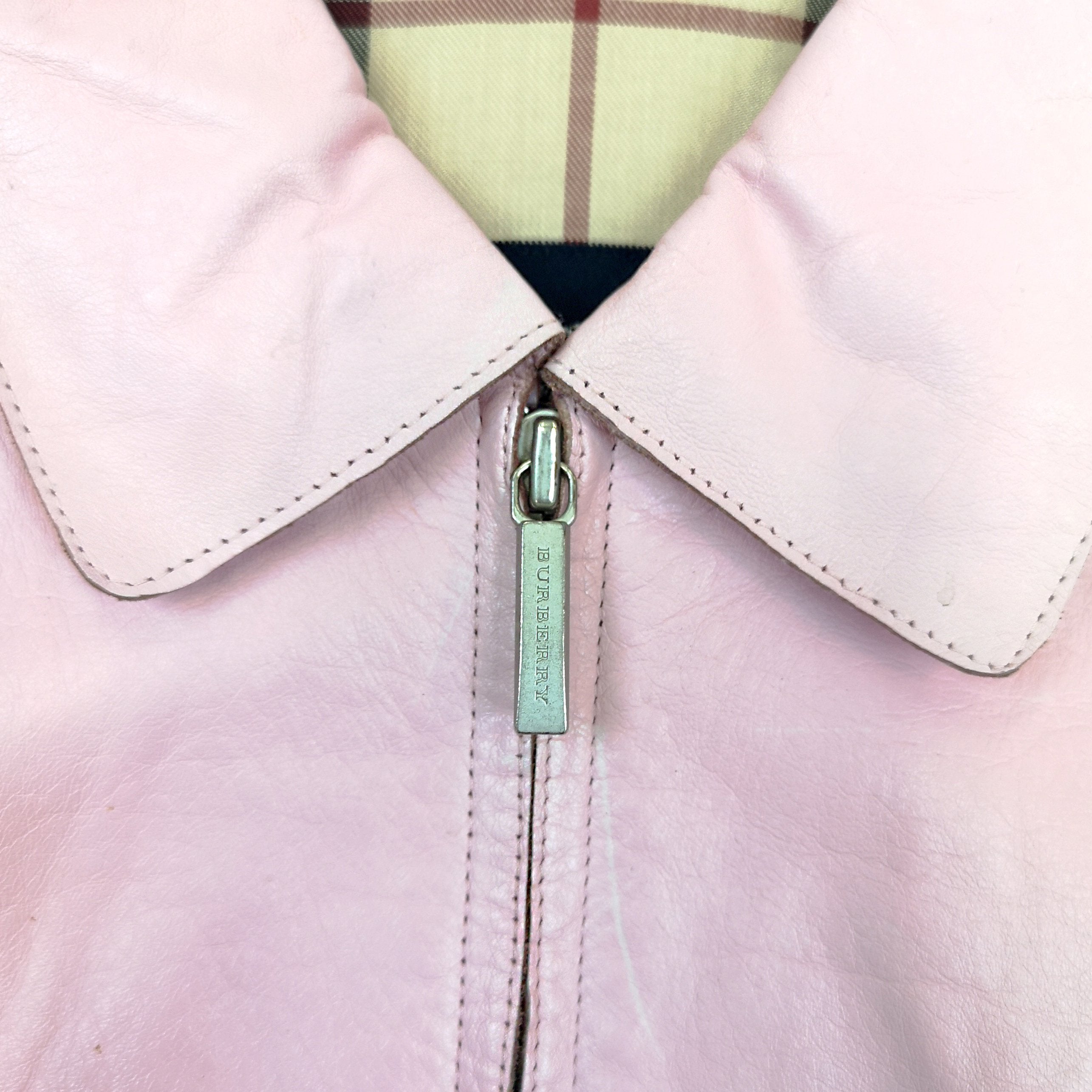 Burberry Pink Leather Jacket with Zipper