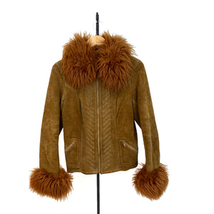 Brown Lammy Coat With Embroidery