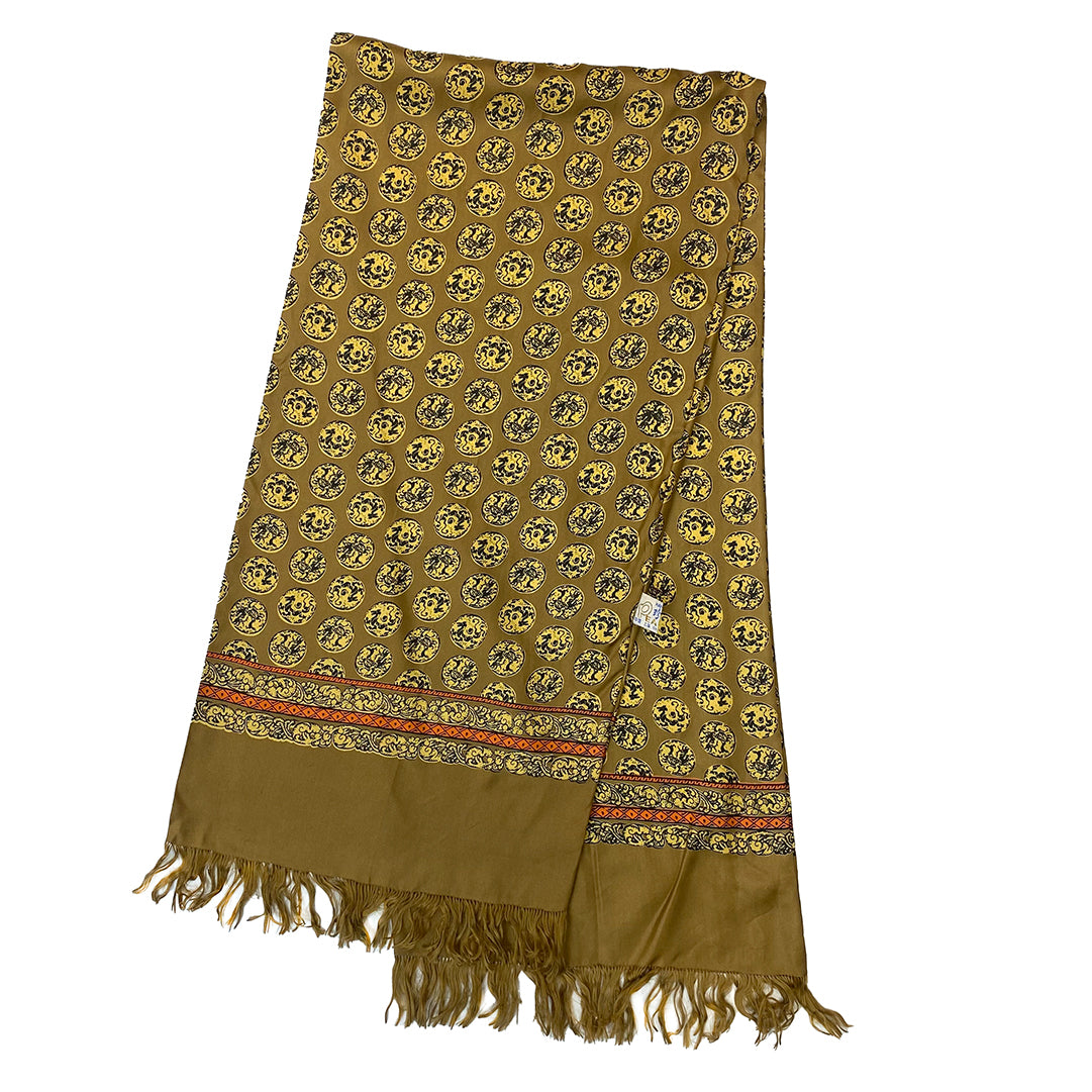 Golden Scarf with Yellow Print with Fringe