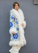 Load image into Gallery viewer, Suzani Coat - white &amp; green/blue
