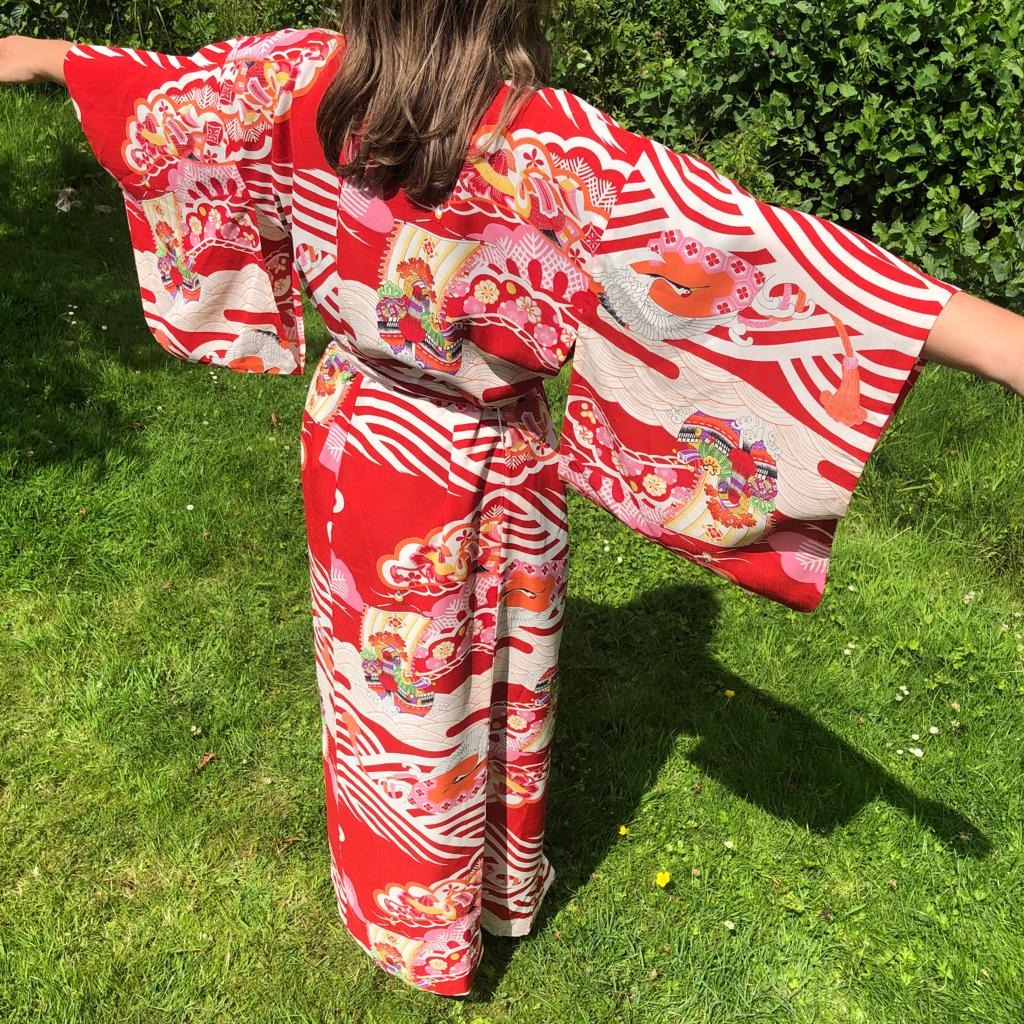 Red Kimono With Print