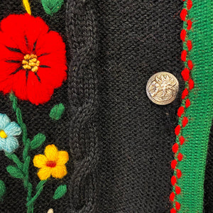 Black knit flower cardigan
