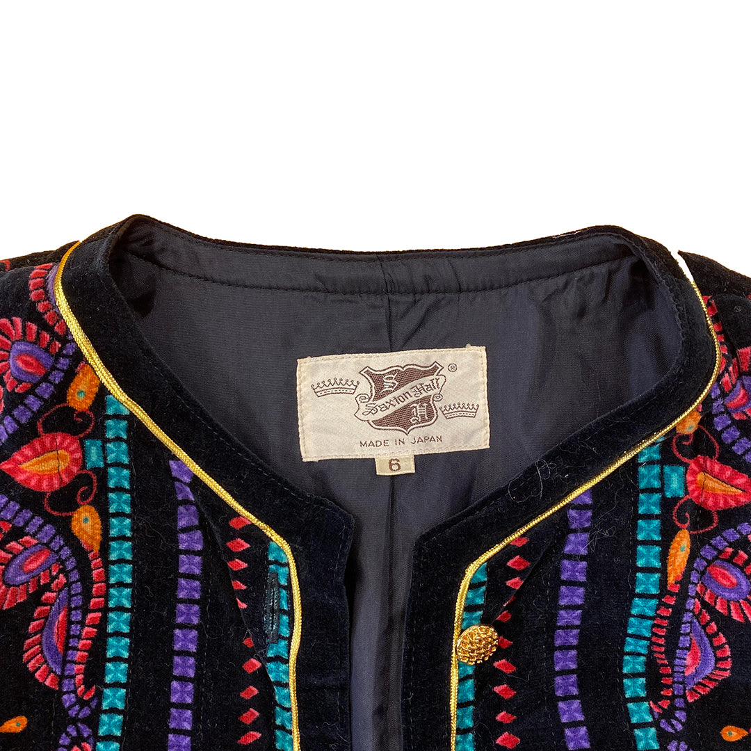 Vintage Saxton Hall Velvet Indian Print Jacket