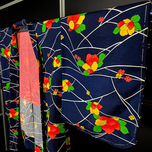 Navy Kimono-Haori with Floral Print