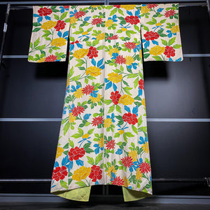 White Silky Kimono with Colorful Floral Prints