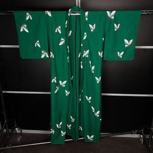 Green Printed Kimono with Colorful Butterfly Prints