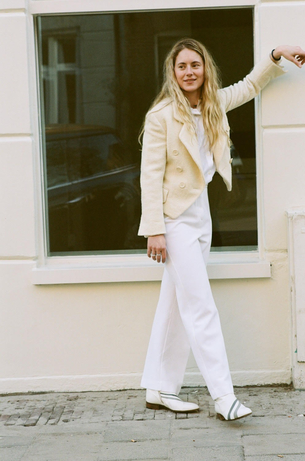 White Wide-leg High-waisted Trousers