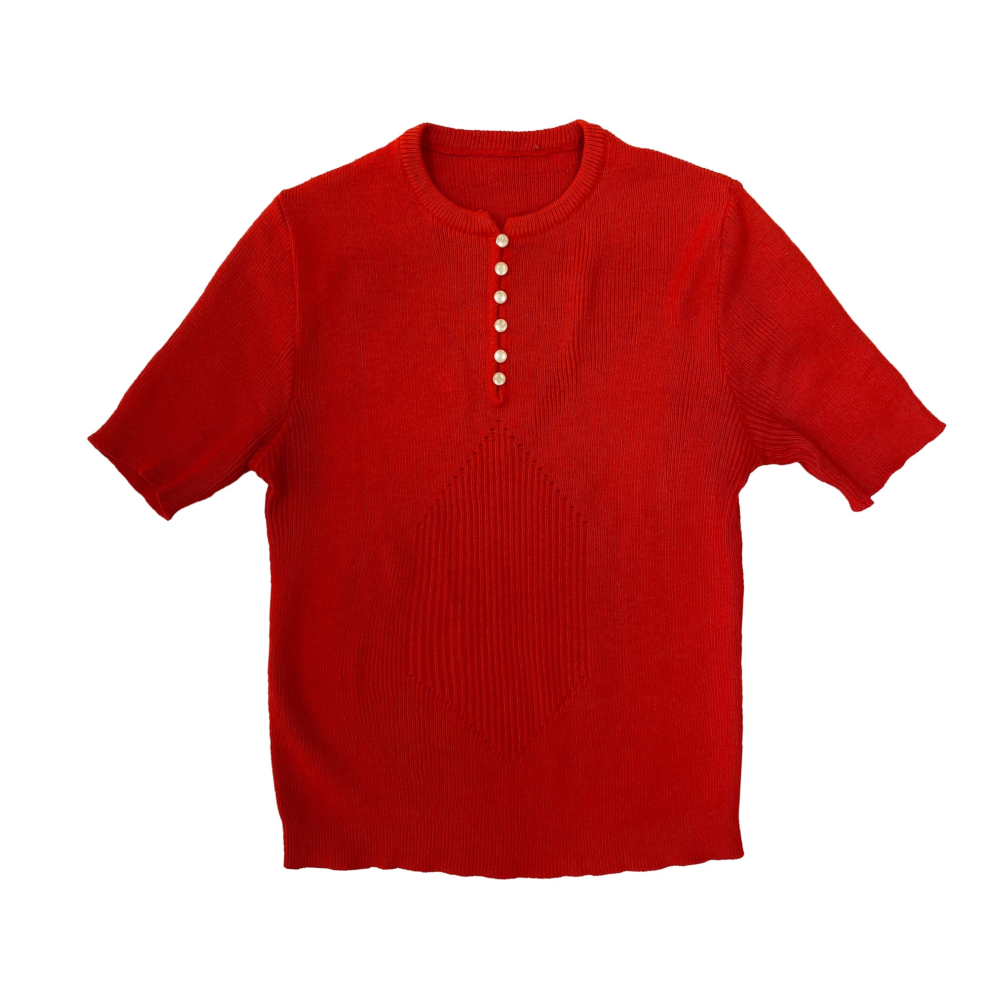 Red Knit Short-Sleeve Shirt