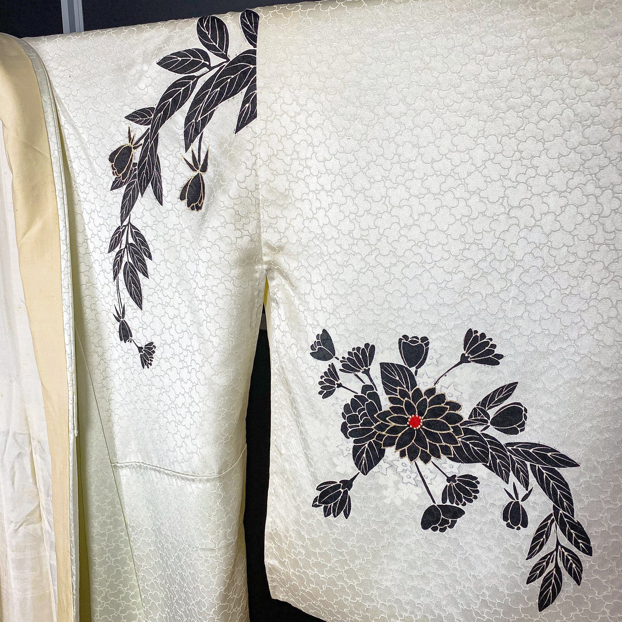 White Silky Kimono with Black Floral Print