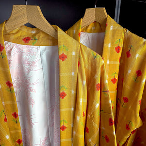 Yellow Kimono Haori Set with Colorful Floral Prints