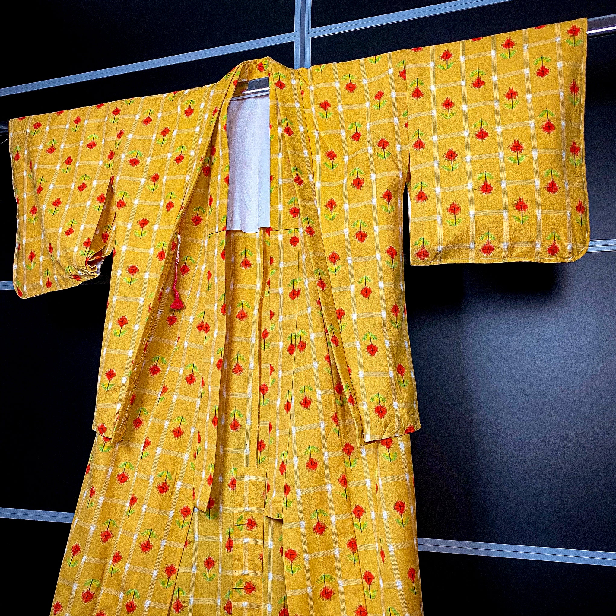 Yellow Kimono Haori Set with Colorful Floral Prints